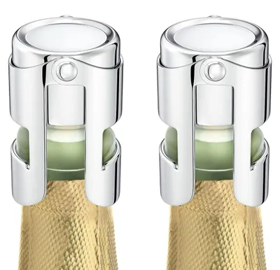 Image de INF Lot de 2 bouchons à champagne — Acier inoxydable + silicone, joint étanche expansible pour bouteilles de champagne et de vin