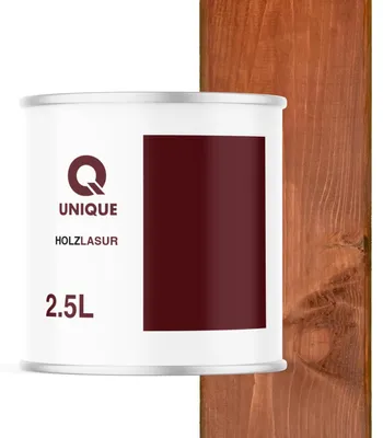 Produktbild von Q UNIQUE Holzlasur Seidenmatt 2,5 L Farbton: Mahagoni Holzschutz innen/außen UV-beständig & wetterfest Für Zäune, Möbel & Terrassen