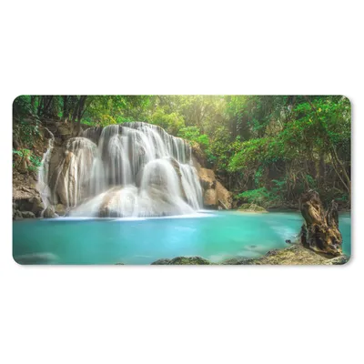 Produktbild von MuchoWow® Schreibtischunterlage Wald - Wasserfall - Natur 80x40 cm - XXL Mauspad - Gaming Mauspad