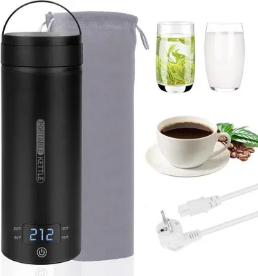 Obrázok produktu pre Miniatúrne ohrievače vody s výkonom 300 W – 450 ml – čierna nerezová oceľ 316 – 4 teplotné stupne – ideálne na detské nápoje a čaj