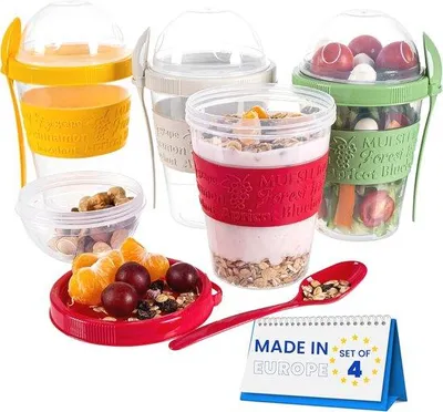 Produktbild von Famanu Joghurtbecher To Go - Müslibecher mit Löffel für Snacks unterwegs