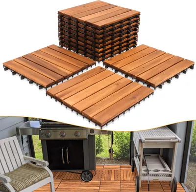 Zdjęcie produktu dla Płytki drewniane Jayseuw – płytki tarasowe, podłogowe i balkonowe Płytki z drewna akacjowego 30 x 30 cm, łatwe w montażu 33x