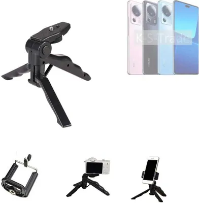 Produktbild von K-S-Trade Stativ Tisch-Ständer Dreibein Handy-Stativ Ständer kompatibel mit Xiaomi 13 Lite Mini-Stativ Smartphone Tripod Handy-Stativ aus Plastik