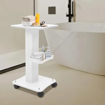 Obrázok produktu pre Kozmetický vozík pre salón - vozík na kolieskach - 38 x 35 x 69 cm - ABS plast, plastový rám - s kolieskami, úložný priestor - biely