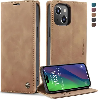 Produktbild von Schutzhülle Handyhülle für Apple iPhone 14 Serie Case Cover Kartenfach, Farbe:Braun, Modell wählen:Apple iPhone 15