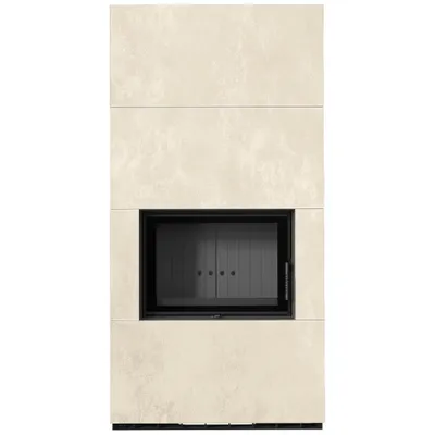 Produktbild von Kaminbausatz KRATKI FLOKI BOX 8 kW Ø 160 Quarzsinter OXIDE BIANCO schwarz Verkleidung