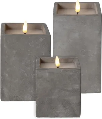 Produktbild von technik@all  LED Echtwachskerzen, 3er Set, Beton Optik, mit Flackerflamme und Timer, batteriebetrieben