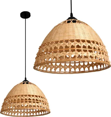 Image de BAYOS suspension en bambou avec abat-jour tressé bohème 1xE27 lampe en rotin neutre pour salle à manger suspension couleur : naturel (Ø40cm)