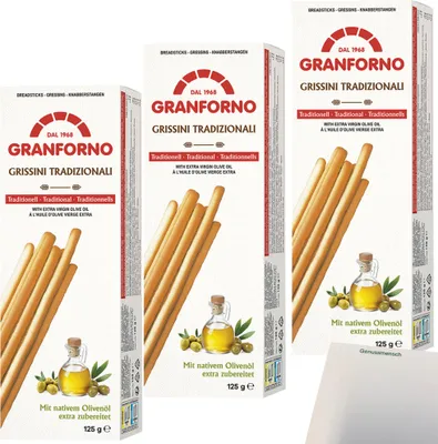 Produktbild von Knusprige Grissini traditionali mit nativem Olivenöl Extra 3er Pack (3x125g Packung) + usy Block