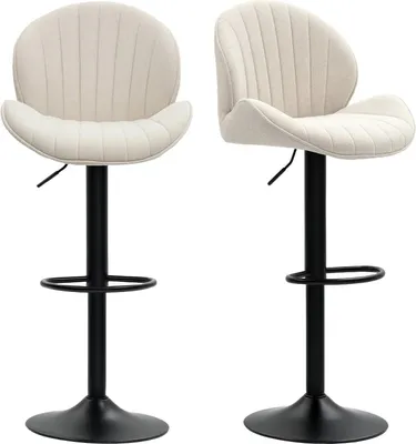 Immagine prodotto di Set di 2 sgabelli da bar, rivestimento in tessuto, altezza della seduta regolabile, girevoli, struttura in acciaio, beige