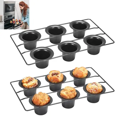 Produktbild von Backform Set Muffin 2 Stück je 6 Mulden Antihaft Kohlenstoffstahl 40cm für Muffins Quiche Dessert Backen Zuhause