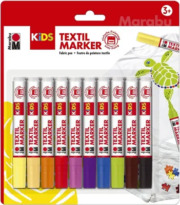 Obrázok produktu pre Marabu 314000000002 Marabu KiDS fixka na textil, 10 x 3 ml, blister po 10 ks