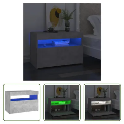Produktbild von The Living Store Nachttisch mit LED-Leuchten Betongrau 60x35x40 cm