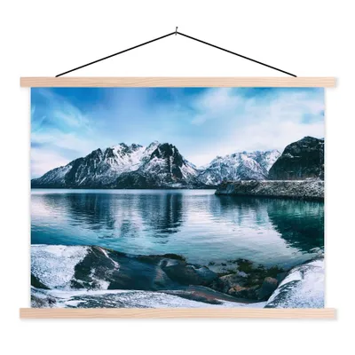 Produktbild von MuchoWow® Textilposter Wasser - Berge - Natur 120x90 cm mit holzfarbenen Rahmen - Magnetisch
