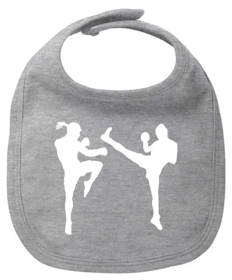 Produktbild von Huuraa Baby Lätzchen Kickboxen Silhouette Heather Grey Klettverschluss Baumwolle Latz Geschenkidee