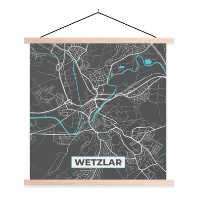 Produktbild von MuchoWow® Textilposter Wetzlar - Stadtplan - Blau - Karte - Deutschland 40x40 cm mit holzfarbenen Rahmen - Posterleiste