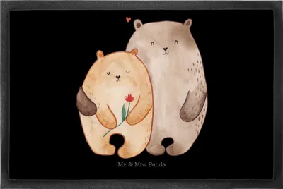 Produktbild von Mr. & Mrs. Panda Schmutzmatte Bären Liebe 50 x 75 cm - Schwarz - Geschenk, Freundin, Kuscheln, Schmutzfangmatte, Bodenvorleger, fußmatte, Bär, Fußabtreter, Verknallt
