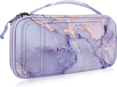 Image de Fintie Sac de transport Compatible avec le modèle Nintendo Switch/Switch OLED - [antichoc] Rangement rigide avec 10 porte-cartes de jeu, Sac de voyage pour console et accessoires, Violet Marbre