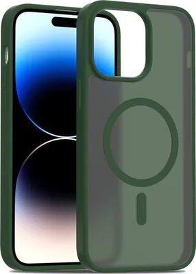 Image de Coque magnétique pour iPhone 14 Pro Max, compatible MagSafe, dos translucide mat, résistant aux chocs Vert