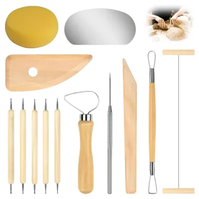 13-teiliges Töpferwerkzeug-Set aus Holz und Metall