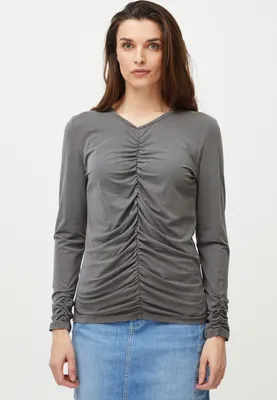 Produktbild von Pulz Jeans PZLIPPA Oneck Tshirt Damen Longsleeve Shirt V-Ausschnitt 75% Modal, 25% Polyester slim fit