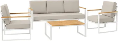 Obrázek produktu pro Obývací sestava zahrada a balkon - Bílý zahradní nábytek - Odolný proti povětrnostním vlivům a UV záření - Včetně kuddaru, 5 osob