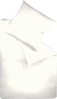 A top-down view of a white duvet cover and pillow.