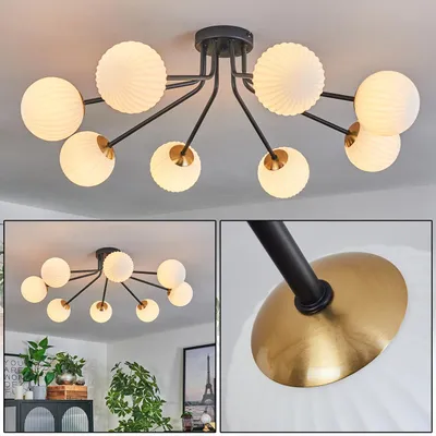 Produktbild von Isorella Deckenlampe aus Metall/Riffelglas in Schwarz/Gold/Weiß