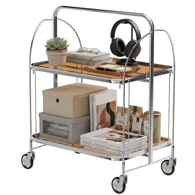 Produktbild von Servierwagen aus Edelstahl mit 2 Glasablagen, 68 × 40 × 80 cm, klappbarer Küchenwagen mit Rollen für Gastronomie, Restaurant und Hotel