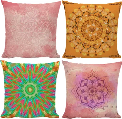 Produktbild von CANDeal 4er Set Nachbildungativ Kissenbezug Mandala Muster 45 x 45cm Sofa Büro Nachbildung Kissenhülle aus Leinen (Set 5)