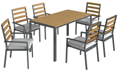 Produktbild von Gartenessgruppefür6PersonenGartengarniturmit1Esstisch,6Stühlen,KissenfürTerrasse,Naturholz