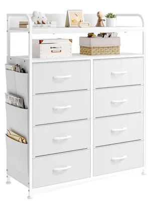 Immagine prodotto di Comodino con 8 cassetti rivestiti in tessuto, struttura in metallo, dimensioni 80x30x100 cm