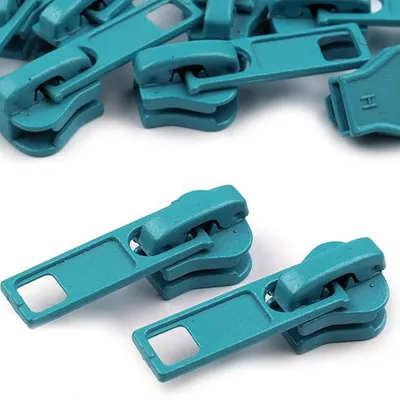 10 Zipper für Profil-Reißverschlüsse m. 5mm Profilschiene aquablau