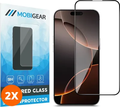 Produktbild von Mobigear Premium iPhone 16 Pro Max Panzerglas Gehärtetes Glas Displayschutz - Hüllenfreundlich - Schwarz (2er Pack)