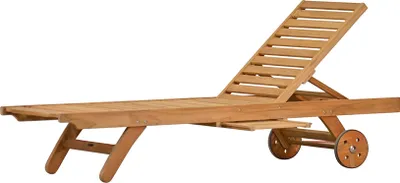 Produktbild von Gartenliege Teak Sonnenliege verstellbar als Teak Liege mit Rollen und ausziehbarem Tablett wetterfeste Poolliege