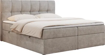 Produktbild von Boxspringbett 180x200 mit Bettkasten, Bett mit Multipocket - Matratze H3 Topper, Polsterbett 180x200 mit Bettkasten Kopfteil, Boxspringbett mit Matratze H3 - RICO - 180x200 - Beige - Struktur - H3
