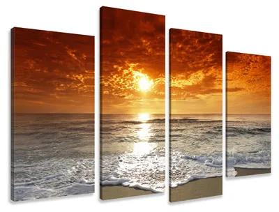 Produktbild von 6038 Sonnenuntergang Strand Leinwandbild 4-teilig 130x80 cm