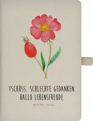 Produktbild von Mr. & Mrs. Panda notizbuch Blume Hagebutte - Transparent - Geschenk, Journal, Tagebuch, Garten, Adressbuch, Skizzenbuch, Lebensfreude, Schlechte Gedanken, Kladde