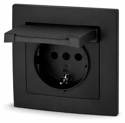 Zdjęcie produktu dla Gniazdo wpuszczane IP44 czarne, wodoodporne, all-in-one z wtyczką, do użytku wewnętrznego i zewnętrznego