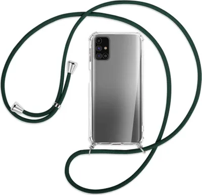 Produktbild von Handykette Backcover-Schutzhülle mit Band (Metall silberfarben) für Samsung Galaxy M31s - dunkelgrün