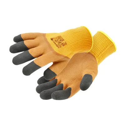 Produktbild von Högert Technik LYCK Schutzhandschuhe, latexbeschichtet, isoliert, orange, Größe 10, hoher Grip und Abriebfestigkeit, ideal für anspruchsvolle Arbeitsumgebungen