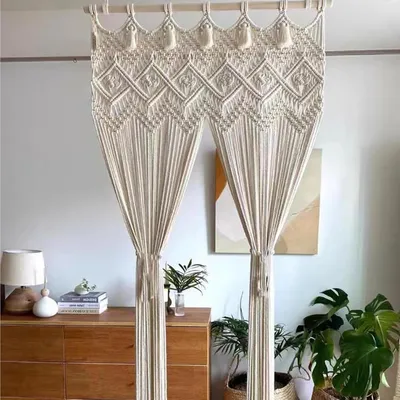 Productafbeelding van Macramé wandkleed - Boho gordijn - Woonkamer decoreren - Handgeweven design - 80 x 190 cm - Stijl 5