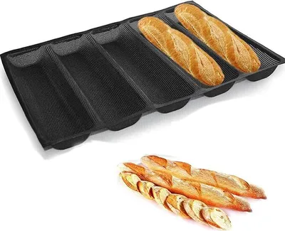 Produktbild von Baguette-Pfanne, antihaftbeschichtet, perforierte Silikon-Brotform, 5 Schlitze, französische Brotbackform (45 x 34 x 3,6 cm)