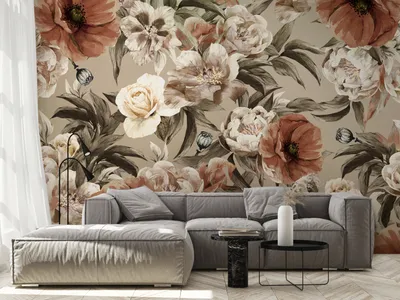 Immagine prodotto di Carta da parati fotografica in tessuto non tessuto fiori 400x280 cm carta da parati murale XXL corridoio natura peonia papavero fiori rose vintage b-C-0929-a-a
