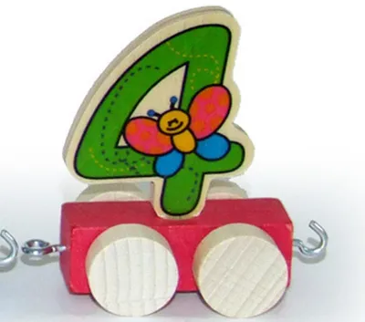 Productafbeelding van Houten decoratieve cijferreeks, cijfer 4. Afmetingen: 50x30x70 mm. Nieuw