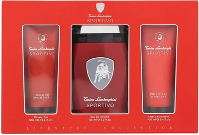 Zdjęcie produktu dla Tonino Lamborghini Sportivo Woda toaletowa 125ml Spray Gel De Baño 100ml Balsamo Woda po goleniu 100ml