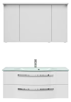 Produktbild von Pelipal Badmöbel-Set xpressline 4005 BxHxT 120 x 200 x 49,1 cm Frontfarbe weiß hochglanz mit Waschtisch Glas weiß, Wasch