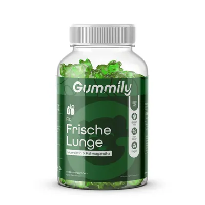 Produktbild von Gummily® Premium Lungen Quercetin Gummies - Ashwagandha-Wurzelextrakt - Bromelain - Vegan - 60 Stück - Non GMO