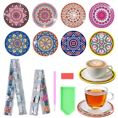 Produktbild von Diamond Painting Untersetzer Mandala Bastelset 8 Stück Holz 10x10cm DIY Kreativset