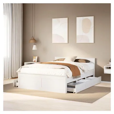 Produktbild von Bettgestell ohne Matratze mit Kopfteil Weiß 140x200 cm aus Kiefernholz